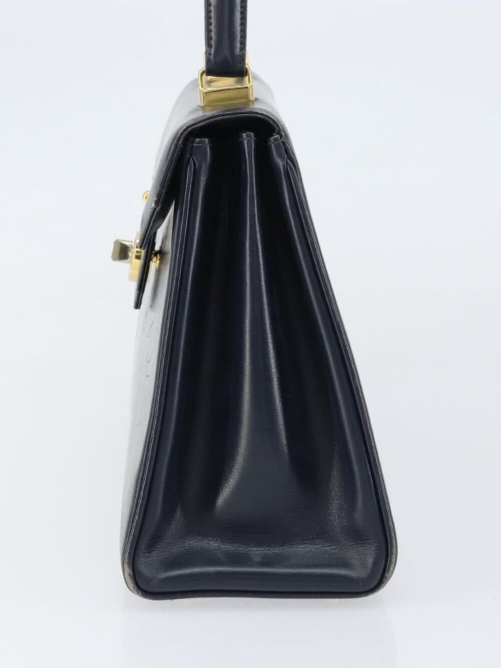 GUCCI Hand Bag Leather Navy Gold Auth - Picture 5 of 8